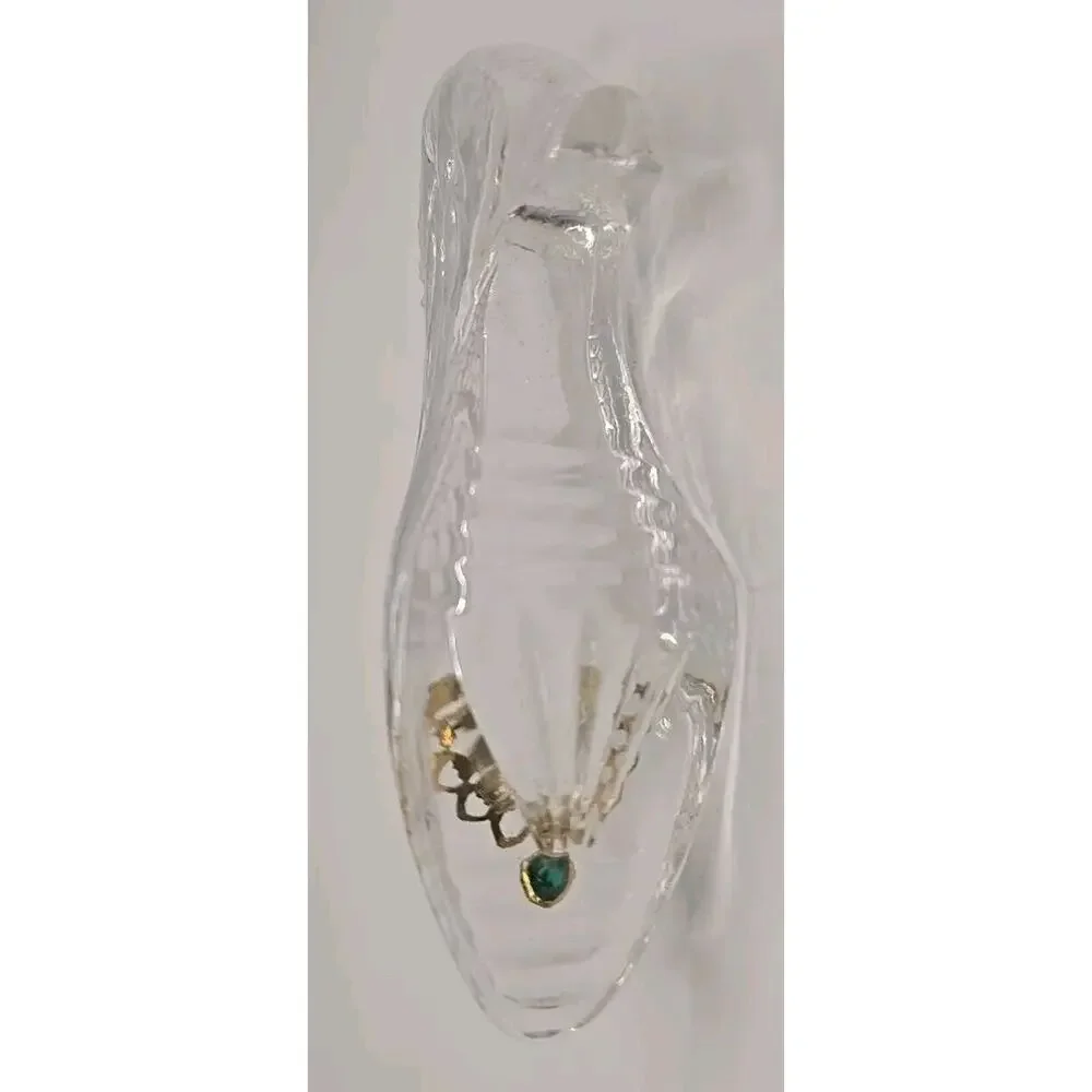 Killarney Crystal Ireland Glass‎ Slipper Shoe Gold Chain Green Rhinestones PB103